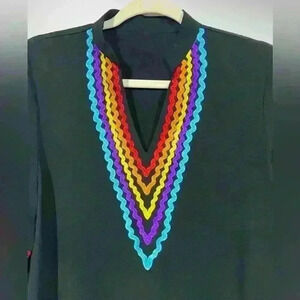 Women's Casual Boho Embroidered V-Neck Short Sleeve Shirt Fall Blouse